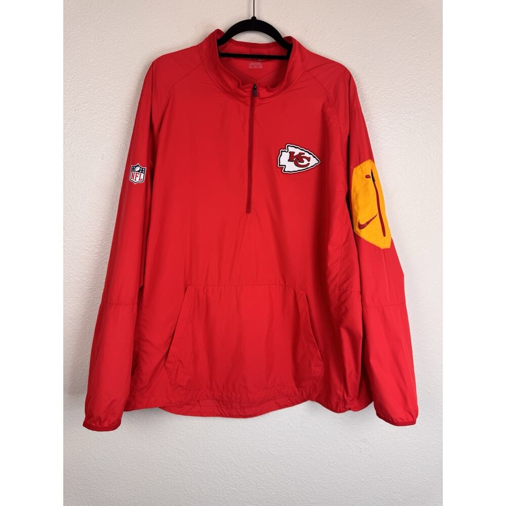 NFL Nike Kansas City Chiefs Quarter Zip Pullover Windbreaker Jacket Red Gold XXL